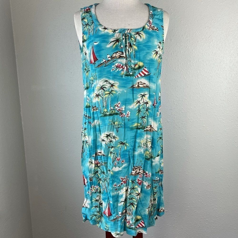 Carol Anderson Blue Sleeveless Islander Dress EUC